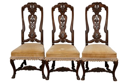 Lot 11 - A SET OF THREE GEORGE I WALNUT AND FRUITWOOD SIDE CHAIRS