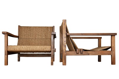 Lot 288 - A PAIR OF ELM OPEN ARMCHAIRS, MID 20TH CENTURY
