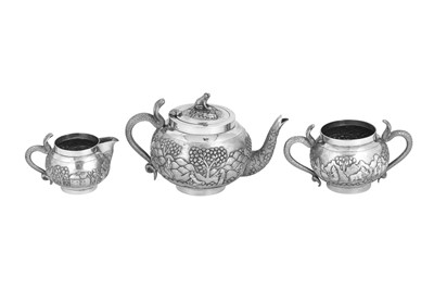 Lot 125 - A late 19th century Anglo – Indian unmarked silver three-piece tea set, Calcutta circa 1880