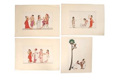 Lot 522 - FOUR ILLUSTRATIONS WITH SOUTH INDIAN VILLAGERS