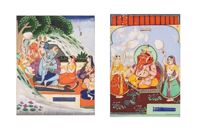 Lot 570 - TWO DEVOTIONAL HINDU ILLUSTRATIONS OF SHAIVA CONTENT