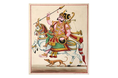 Lot 573 - TWO TAMIL COMPANY SCHOOL ILLUSTRATIONS OF HINDU GODS
