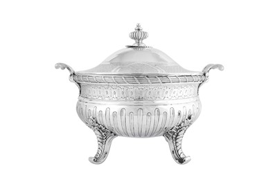 Lot 699 - A rare early George III sterling silver soup tureen, London 1765 by James and Sebastian Crespell