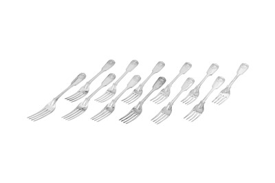 Lot 386 - A set of twelve Victorian sterling silver table forks, London 1844 by George Adams of Chawner and Co