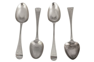 Lot 8 - A MIXED GROUP OF FOUR GEORGE III STERLING SILVER TABLESPOONS