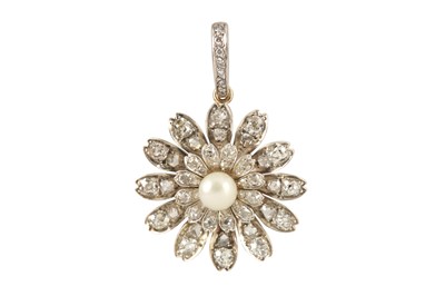 Lot 56 - A cultured pearl and diamond flower brooch/pendant