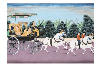 Lot 539 - KRISHNA AND RADHA ON A EUROPEAN HORSE-DRAWN CARRIAGE