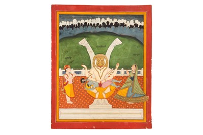 Lot 278 - THE FOURTH AVATARA OF LORD VISHNU, NARASIMHA, SLAYING THE EVIL KING HIRANYAKASHIPU