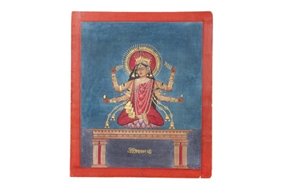 Lot 568 - A PORTRAIT OF LAKSHMI, THE HINDU GODDESS OF GOOD FORTUNE AND WEALTH