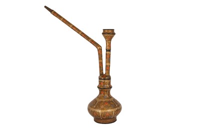 Lot 558 - A KASHMIRI LACQUERED PAPIER-MÂCHÉ AND COPPER HUQQA (WATER PIPE)