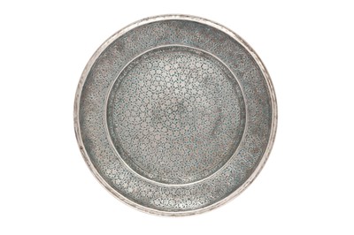 Lot 585 - AN ENAMELLED AND ENGRAVED COMMEMORATIVE SILVER DISH