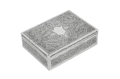 Lot 99 - A mid-20th century Anglo - Indian silver cigarette box, Kashmir circa 1940
