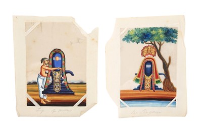 Lot 572 - TWO DEVOTIONAL MICA PAINTINGS OF SHAIVA LINGAMS