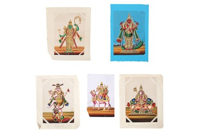 Lot 574 - FIVE MICA PAINTINGS OF HINDU DEITIES INCLUDING SHIVA NATARAJA