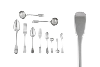 Lot 365 - A George III to Victorian assembled or harlequin sterling silver table service of flatware / canteen, London and Exeter, various dates and makers