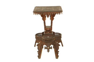 Lot 666 - λ A SYRIAN CARVED HARDWOOD MOTHER-OF-PEARL-INLAID HIGH TABLE