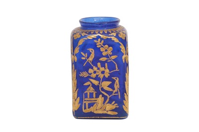 Lot 508 - A WHEEL-CUT AND GILT COBALT BLUE GLASS INKWELL