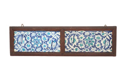 Lot 718 - TWO BLUE AND WHITE IZNIK POTTERY BORDER TILES