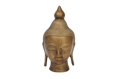 Lot 826 - A CAST BRASS FACE OF A THAI BUDDHA