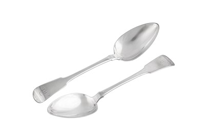 Lot 390 - A pair of George IV Scottish provincial silver tablespoons, Dumfries circa 1820 by David Grey (active circa 1810-41)