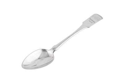 Lot 392 - A George IV Scottish provincial silver dessert spoon, Elgin circa 1820 by Charles Fowler (active circa 1809 – 24)