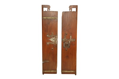 Lot 592 - A SET OF KERALAN JACKFRUIT WOOD DOOR PANELS WITH IRON FITTINGS