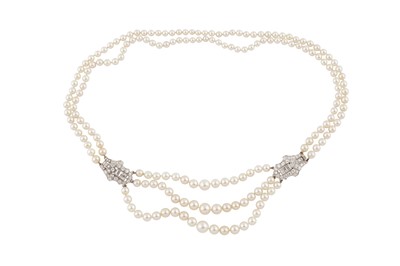 Lot 54 - A cultured pearl and diamond necklace