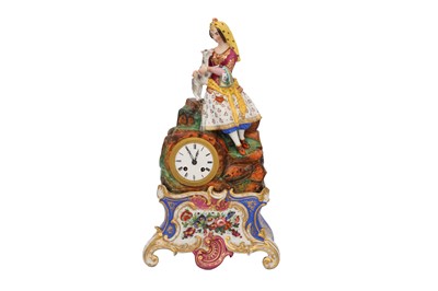 Lot 778 - AN ORIENTALIST PORCELAIN FIGURAL MANTEL CLOCK WITH A TURKISH MAIDEN