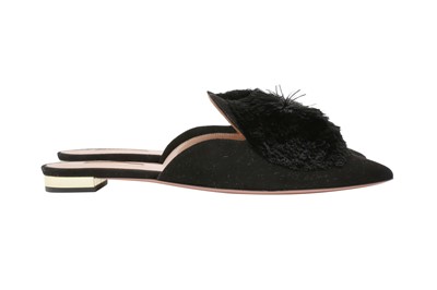 Lot 610 - Aquazzura Black Powder Puff Flat Mule - Size 38.5