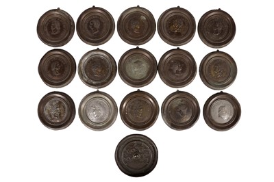 Lot 248 - A SET OF FIFTEEN GRAND TOUR STYLE BRONZED CLASSICAL PORTRAIT PLAQUES