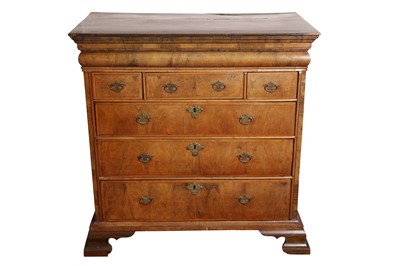 Lot 155 - AN 18TH CENTURY FIGURED WALNUT CHEST