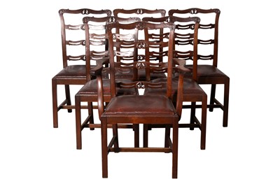 Lot 139 - A SET OF SIX GEORGIAN STYLE MAHOGANY LADDER BACK DINING CHAIRS