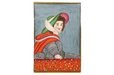 Lot 503 - A JHAROKHA PORTRAIT OF A EUROPEAN MAIDEN AFTER AN ENGLISH PRINT