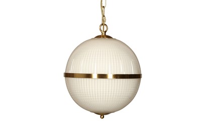Lot 355 - PURE WHITE LINES, A PAIR OF OPALINE PARISIAN GLOBE PENDANT LIGHTS