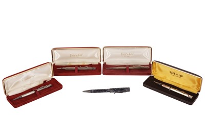 Lot 111 - FOUR CASED YARD-O-LED ENGINE TURNED STERLING SILVER PROPELLING PENCILS