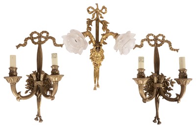 Lot 192 - A GILT BRONZE TWIN BRANCH WALL LIGHT