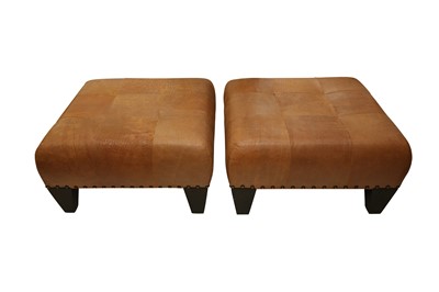 Lot 739 - A PAIR OF CONTEMPORARY TUFTED TAN LEATHER OTTOMAN STOOLS