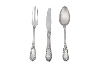 Lot 475 - A late 19th century French 950 standard silver table service of flatware / canteen, Paris dated 1886 by Henri Soufflot (active 1884-1910)