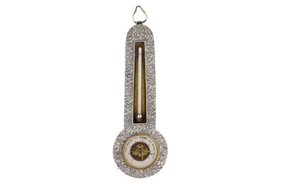 Lot 73 - A VICTORIAN STERLING SILVER WALL BAROMETER AND THERMOMETER, BIRMINGHAM 1890, MAKER’S MARK OBLITERATED
