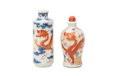 Lot 445 - TWO CHINESE 'DRAGON' SNUFF BOTTLES
