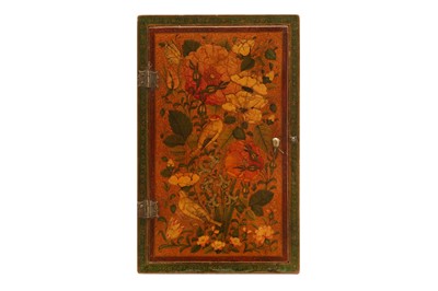 Lot 37 - A LACQUERED PAPIER-MÂCHÉ MIRROR CASE WITH GOL-O-BOLBOL MOTIF