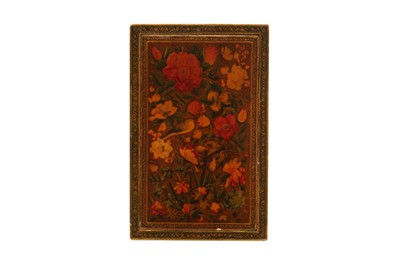 Lot 33 - A LACQUERED PAPIER-MÂCHÉ MIRROR CASE WITH GOL-O-BOLBOL MOTIF