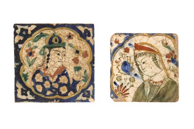 Lot 13 - TWO SMALL KUBACHI FIGURAL POTTERY TILES