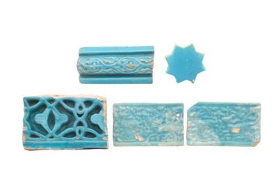 Lot 5 - FIVE KASHAN TURQUOISE ARCHITECTURAL CERAMIC TILES