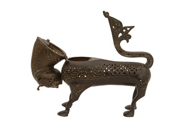 Lot 1 - A CAST OPENWORK BRONZE INCENSE BURNER IN THE SHAPE OF A LION
