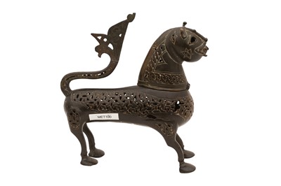 Lot 1 - A CAST OPENWORK BRONZE INCENSE BURNER IN THE SHAPE OF A LION