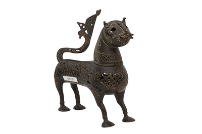 Lot 1 - A CAST OPENWORK BRONZE INCENSE BURNER IN THE SHAPE OF A LION
