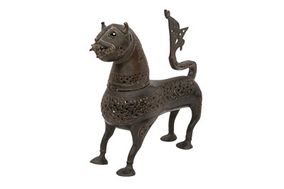 Lot 1 - A CAST OPENWORK BRONZE INCENSE BURNER IN THE SHAPE OF A LION
