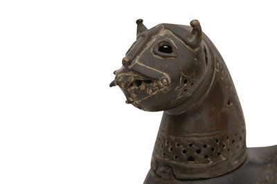 Lot 1 - A CAST OPENWORK BRONZE INCENSE BURNER IN THE SHAPE OF A LION