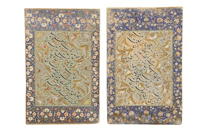 Lot 76 - TWO LARGE ALBUM PAGE PANELS OF NASTA'LIQ CALLIGRAPHY